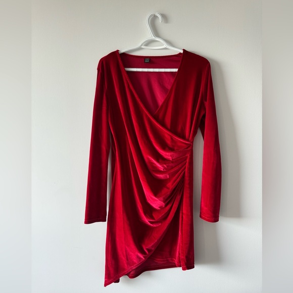Red Velvet Wrap Dress Asymmetric - Picture 1 of 5